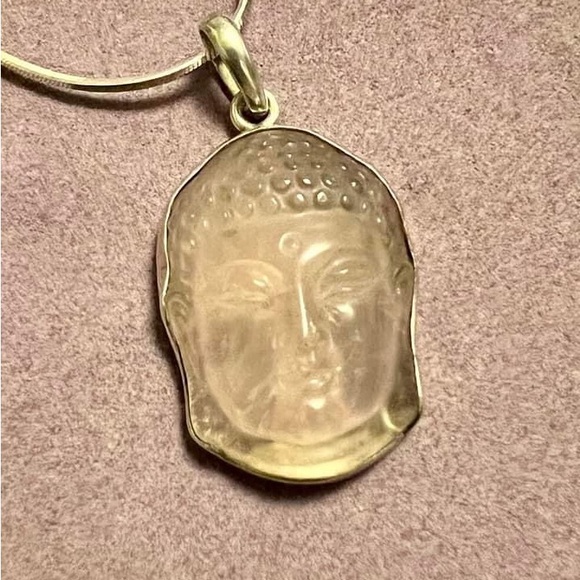 Rose Quartz Buddha Sterling Silver Necklace - Picture 3 of 4